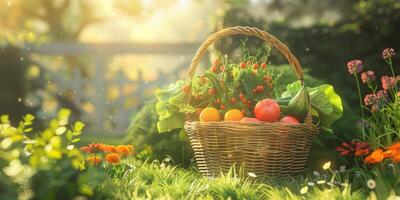 basket with vegetables in the garden photo