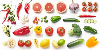 fruits and vegetables on white background photo