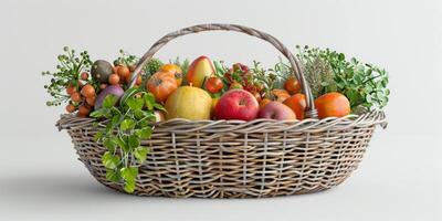 wicker basket with vegetables and fruits photo