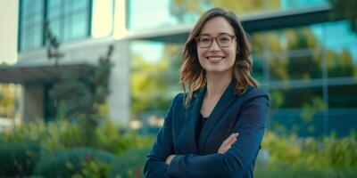 business woman in glasses with crossed arms photo