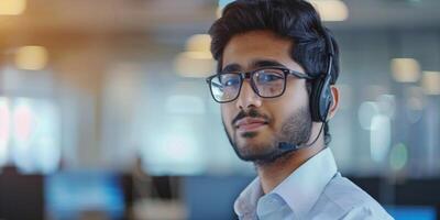 young Indian man in a call center photo