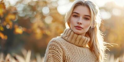 young woman in a yellow knitted sweater photo