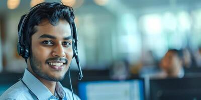 young Indian man in a call center photo