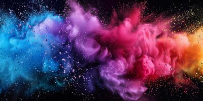 explosion of multi-colored powder on a black background photo