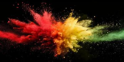 explosion of multi-colored powder on a black background photo