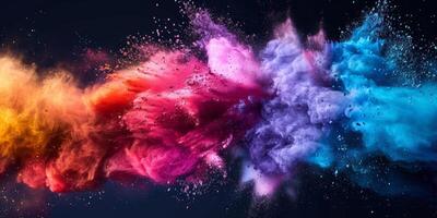 explosion of multi-colored powder on a black background photo