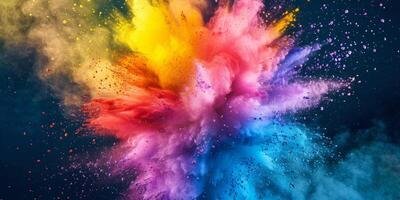 explosion of multi-colored powder on a black background photo