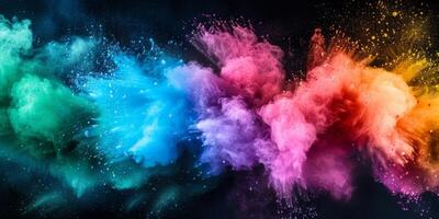 explosion of multi-colored powder on a black background photo