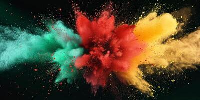 explosion of multi-colored powder on a black background photo