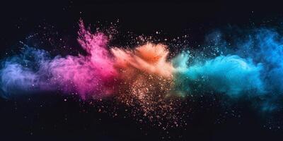 explosion of multi-colored powder on a black background photo