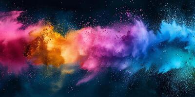 explosion of multi-colored powder on a black background photo