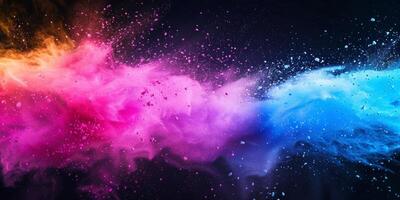 explosion of multi-colored powder on a black background photo