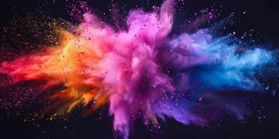 explosion of multi-colored powder on a black background photo