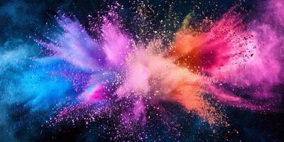 explosion of multi-colored powder on a black background photo