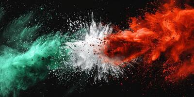 explosion of multi-colored powder on a black background photo