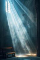 bright rays of light penetrating through the windows of the church photo