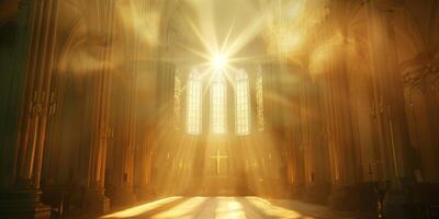 bright rays of light penetrating through the windows of the church photo