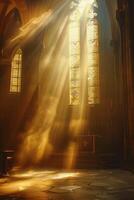 bright rays of light penetrating through the windows of the church photo