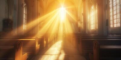 bright rays of light penetrating through the windows of the church photo