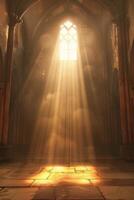 bright rays of light penetrating through the windows of the church photo