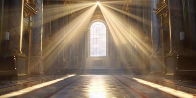 bright rays of light penetrating through the windows of the church photo