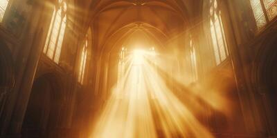 bright rays of light penetrating through the windows of the church photo