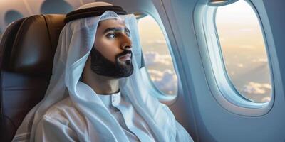 Arab businessman in a business jet photo