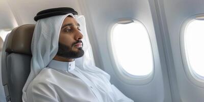 Arab businessman in a business jet photo