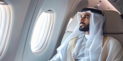 Arab businessman in a business jet photo