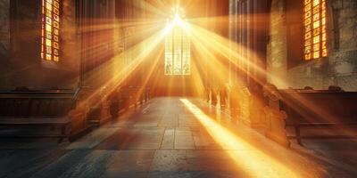 bright rays of light penetrating through the windows of the church photo