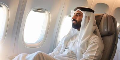 Arab businessman in a business jet photo