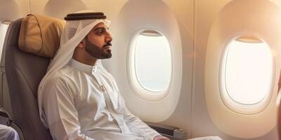 Arab businessman in a business jet photo