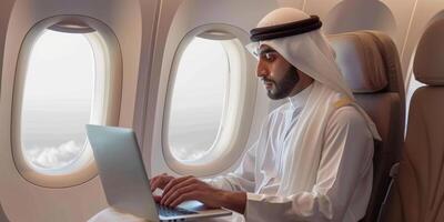 Arab businessman in a business jet photo