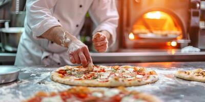 pizza chef preparing pizza close-up photo