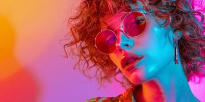 close-up portrait of a girl in neon light photo