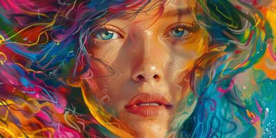 close-up portrait of a girl in watercolor photo