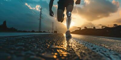 disabled person with prosthesis jogging photo