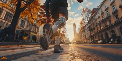 disabled person with prosthesis jogging photo