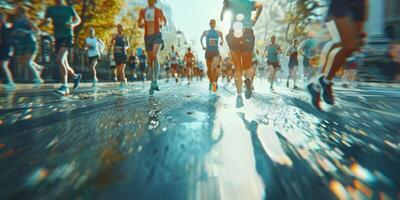 feet in sneakers of a man running along the path photo