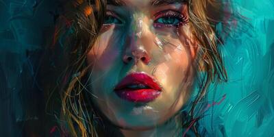 close-up portrait of a girl in watercolor photo
