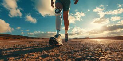 disabled person with prosthesis jogging photo