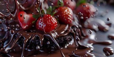 broken chocolate bar with berries photo