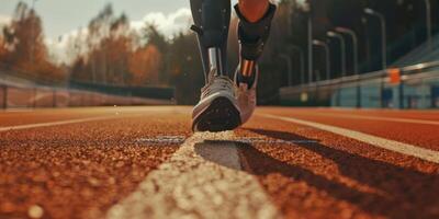 disabled person with prosthesis jogging photo