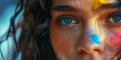 portrait of a girl at a party with colorful dust photo