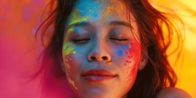 portrait of a girl at a party with colorful dust photo