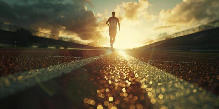 feet in sneakers of a man running along the path photo