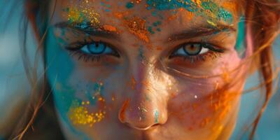 portrait of a girl at a party with colorful dust photo