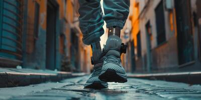 disabled person with prosthesis jogging photo