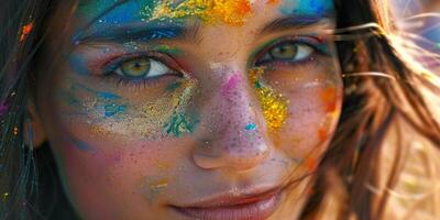 portrait of a girl at a party with colorful dust photo