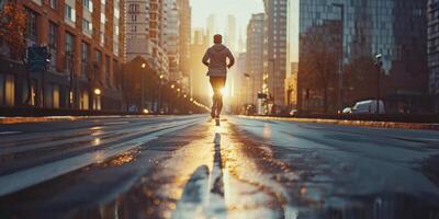 feet in sneakers of a man running along the path photo